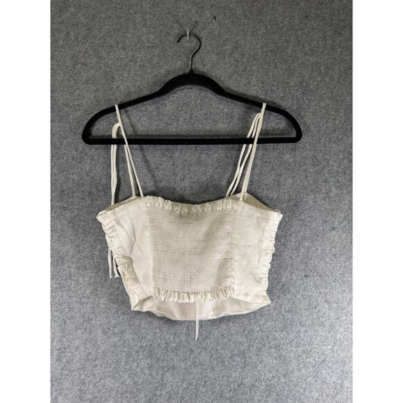 Zara Blouse Women Medium White Tie Shoulder Cropped Satin Coquette Feminine - Picture 7 of 8